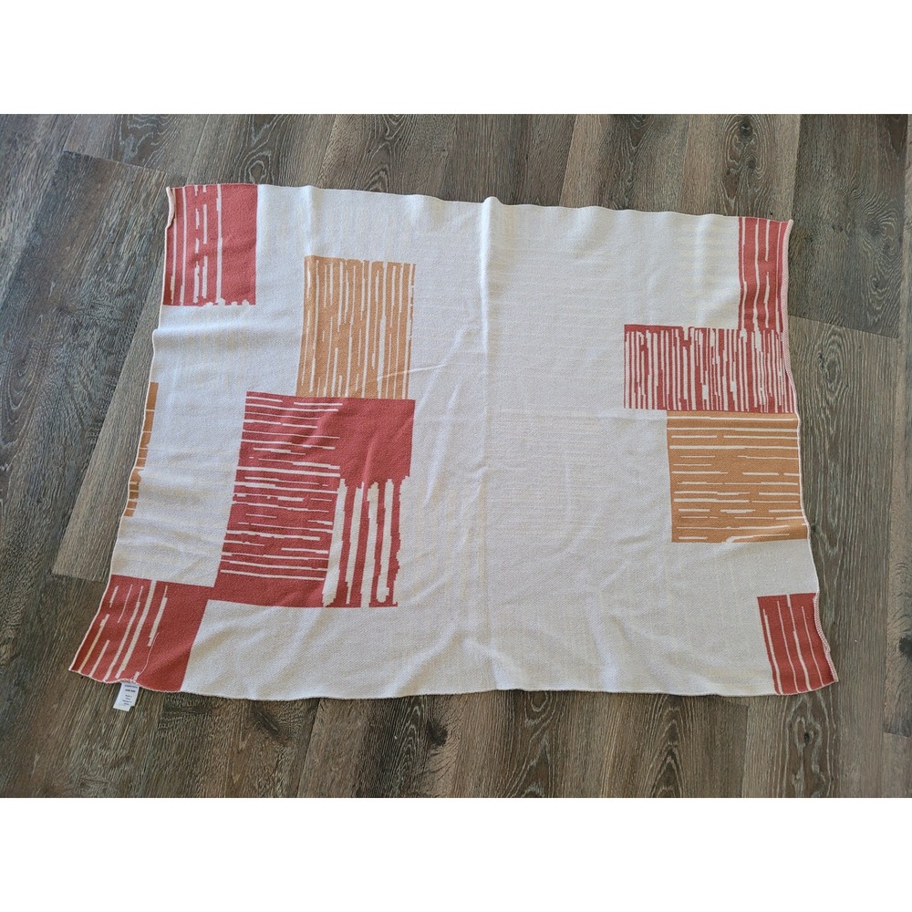 Nordstrom Cotton Knit Throw Blanket Abstract Geometric Terracotta Peach 30x38 #8
